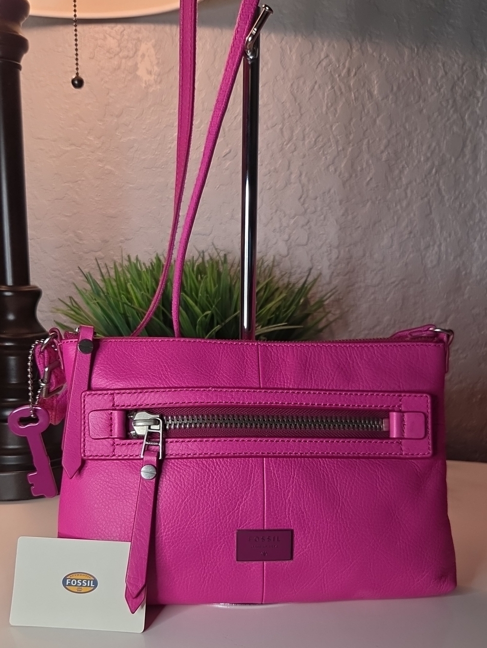Fossil Pink Leather Crossbody Bag